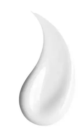 A smooth, creamy white teardrop-shaped dollop of nourishing baby body lotion isolated on a white background.
