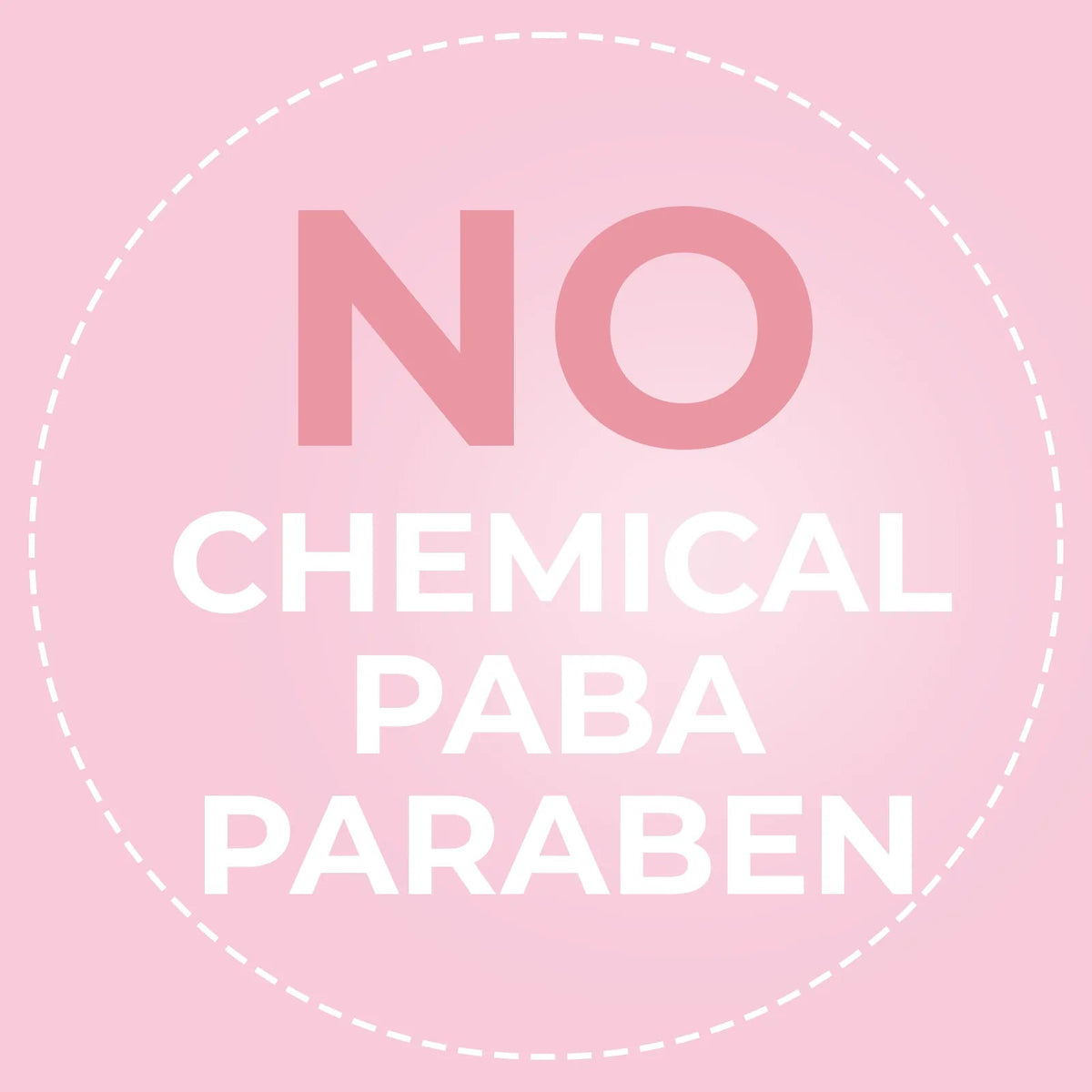 Pink graphic badge stating No Chemical, PABA, and Paraben inside a dashed white circle for Baby Jolie hair conditioner.
