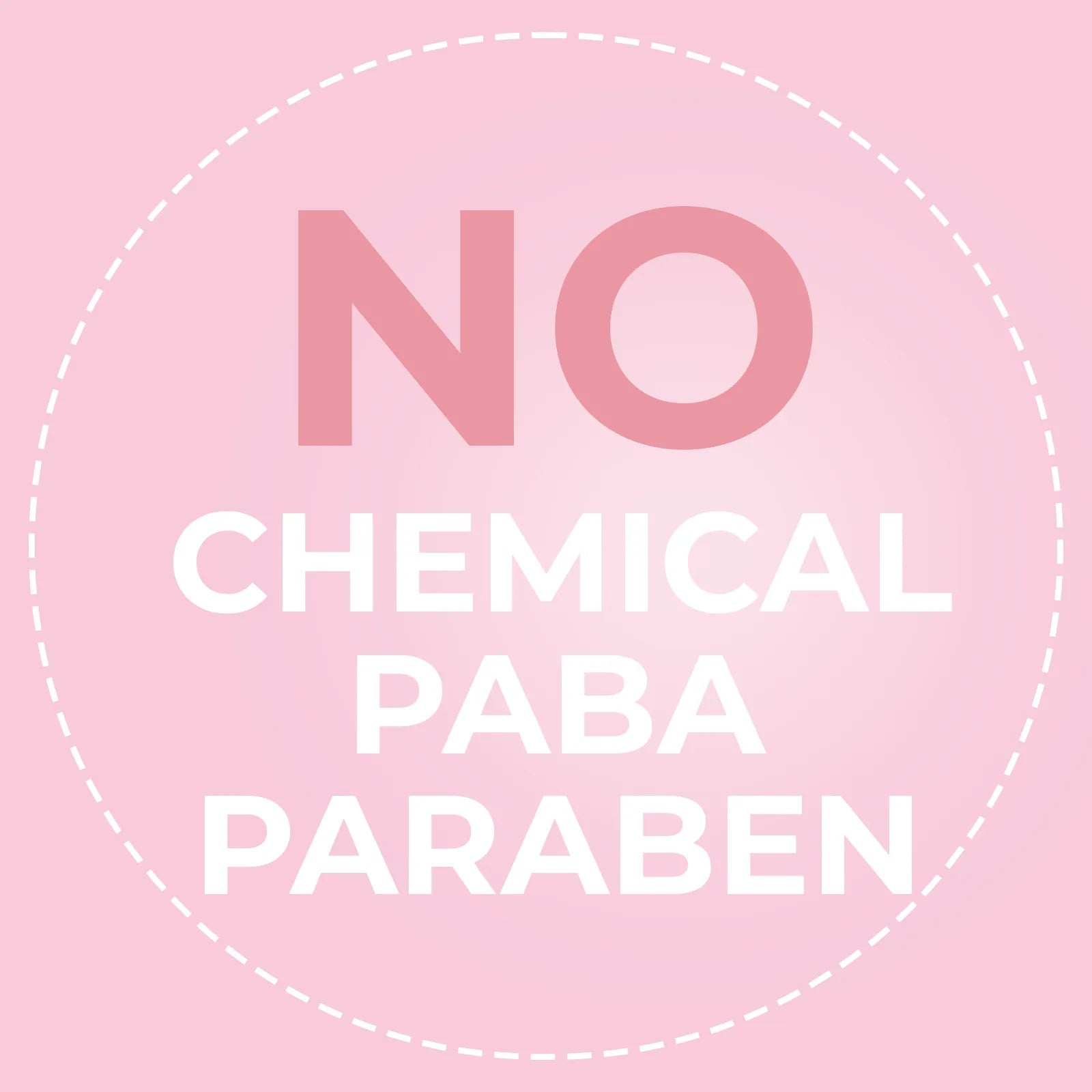 Pink circular badge stating NO CHEMICAL, PABA, and PARABEN in bold white and pink text for Baby Jolie shampoo.