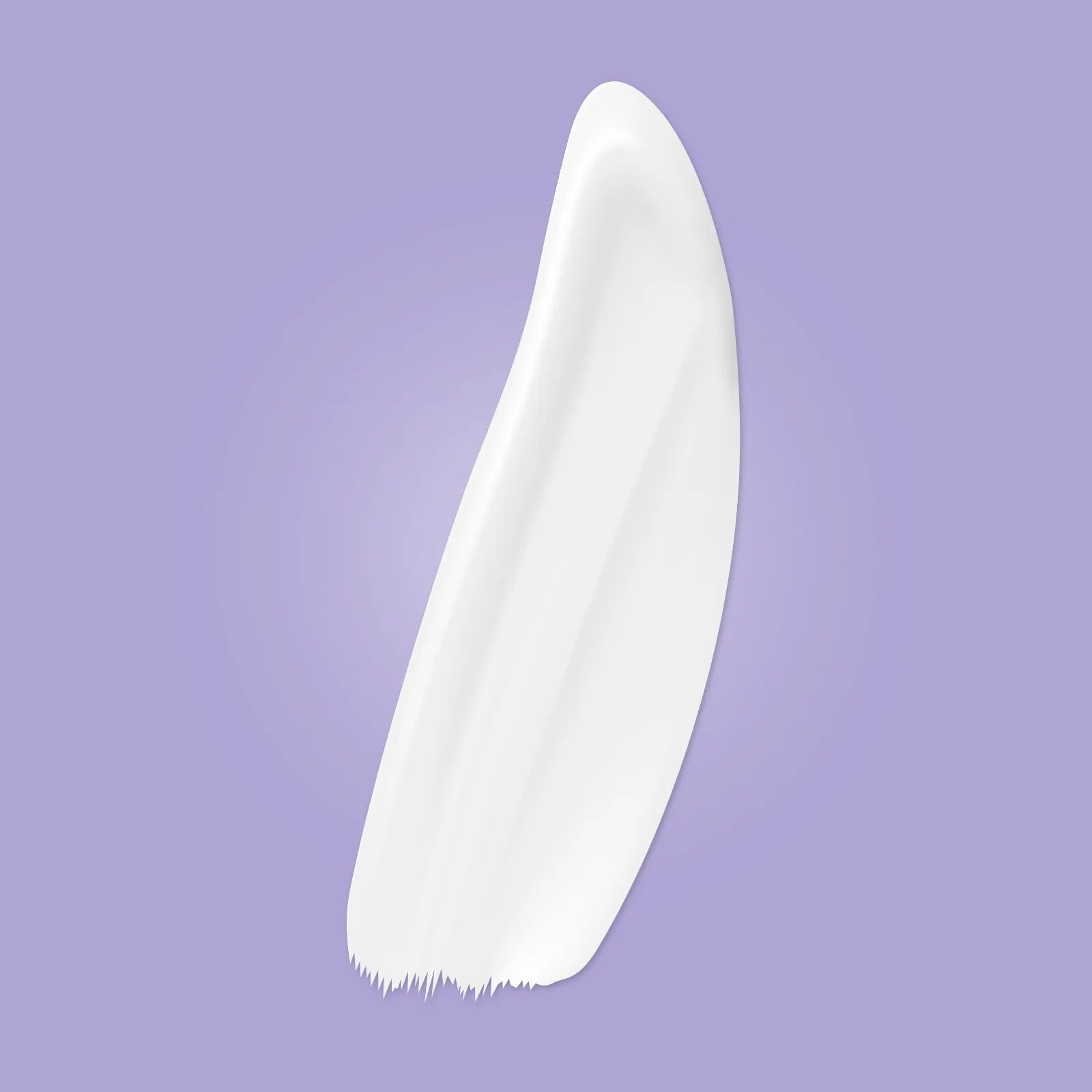 Smooth, white gel texture smear isolated on a soft purple background.